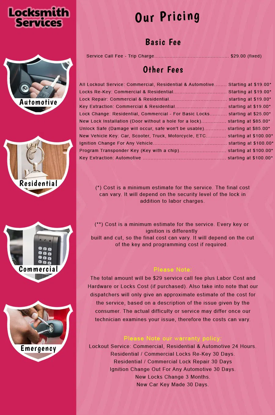 Colonia NJ Locksmith Store Colonia, NJ 732-744-1355 - price-list-c-18